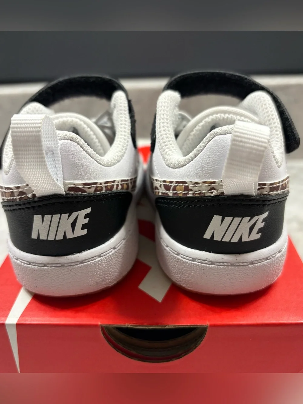 Nike Court Borough Low White Black Cheetah Toddler Girl Strap Shoe 5C
